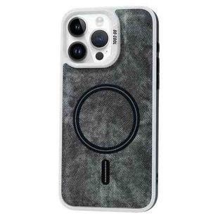 For iPhone 14 Pro Contrast Color Denim MagSafe Magnetic Phone Case(Black)