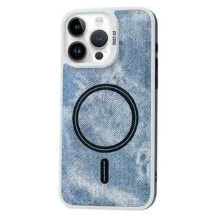 For iPhone 14 Pro Max Contrast Color Denim MagSafe Magnetic Phone Case(Blue)