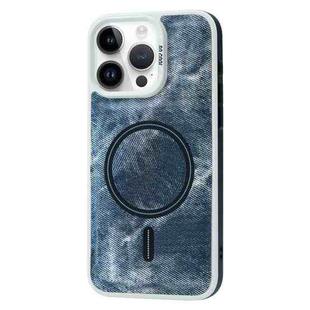 For iPhone 15 Pro Contrast Color Denim MagSafe Magnetic Phone Case(Grey Blue)