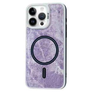 For iPhone 15 Pro Max Contrast Color Denim MagSafe Magnetic Phone Case(Pink Purple)