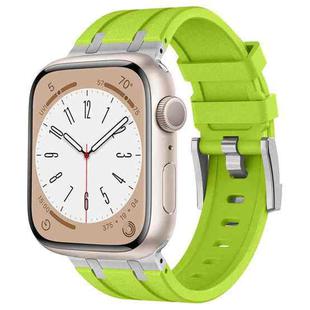 For Apple Watch SE 2023 44mm Stone Grain Liquid Silicone Watch Band(Silver Green)