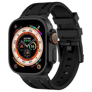 For Apple Watch Ultra 2 49mm Stone Grain Liquid Silicone Watch Band(Black Black)