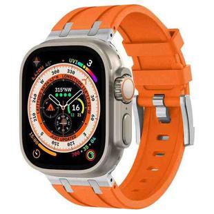 For Apple Watch Ultra 2 49mm Stone Grain Liquid Silicone Watch Band(Sliver Orange)