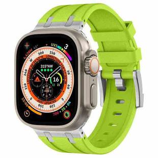 For Apple Watch Ultra 2 49mm Stone Grain Liquid Silicone Watch Band(Silver Green)