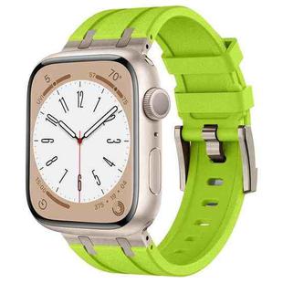 For Apple Watch Series 9 45mm Stone Grain Liquid Silicone Watch Band(Titanium Green)