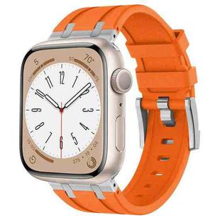 For Apple Watch Series 9 45mm Stone Grain Liquid Silicone Watch Band(Sliver Orange)