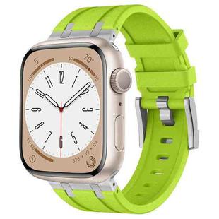 For Apple Watch SE 2022 44mm Stone Grain Liquid Silicone Watch Band(Silver Green)