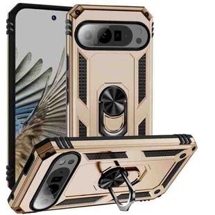 For Google Pixel 9 Pro XL Shockproof TPU + PC Phone Case with Holder(Gold)