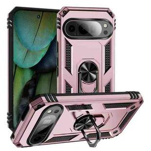 For Google Pixel 9 Pro / 9 Shockproof TPU + PC Phone Case with Holder(Rose Gold)