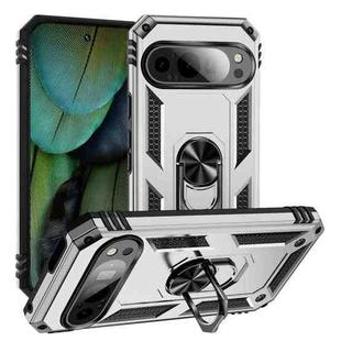 For Google Pixel 9 Pro / 9 Shockproof TPU + PC Phone Case with Holder(Silver)