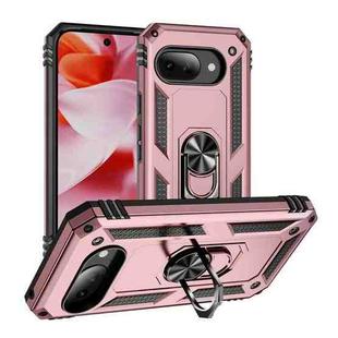 For Google Pixel 9a Shockproof TPU + PC Phone Case with Holder(Rose Gold)