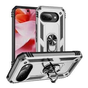 For Google Pixel 9a Shockproof TPU + PC Phone Case with Holder(Silver)