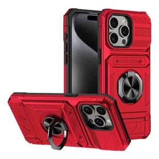 For iPhone 15 Pro Max TPU+PC Shockproof Card Phone Case with Metal Ring Holder(Red)