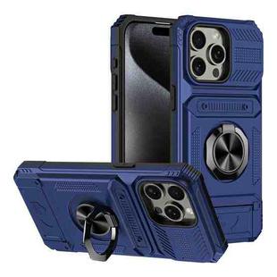 For iPhone 15 Pro Max TPU+PC Shockproof Card Phone Case with Metal Ring Holder(Blue)