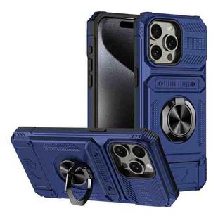 For iPhone 14 Pro TPU+PC Shockproof Card Phone Case with Metal Ring Holder(Blue)