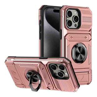 For iPhone 14 Pro Max TPU+PC Shockproof Card Phone Case with Metal Ring Holder(Rose Gold)