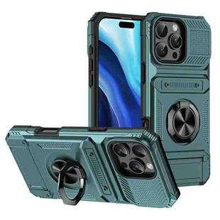 For iPhone 16 Pro TPU+PC Shockproof Card Phone Case with Metal Ring Holder(Green)