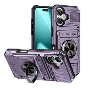 For iPhone 17 TPU+PC Shockproof Card Phone Case with Metal Ring Holder(Purple)
