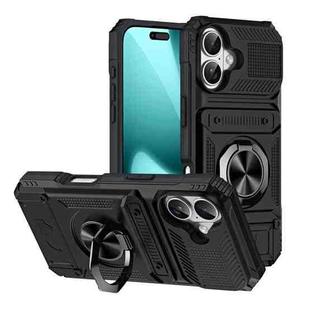 For iPhone 17 TPU+PC Shockproof Card Phone Case with Metal Ring Holder(Black)