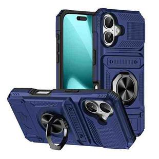 For iPhone 17 TPU+PC Shockproof Card Phone Case with Metal Ring Holder(Blue)