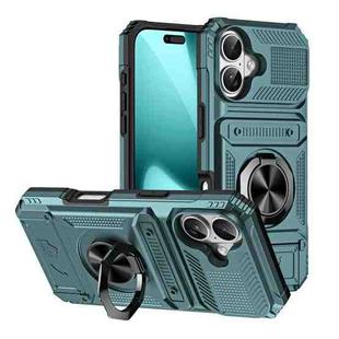 For iPhone 17 TPU+PC Shockproof Card Phone Case with Metal Ring Holder(Green)