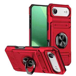 For iPhone 17 Air TPU+PC Shockproof Card Phone Case with Metal Ring Holder(Red)