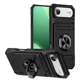 For iPhone 17 Air TPU+PC Shockproof Card Phone Case with Metal Ring Holder(Black)