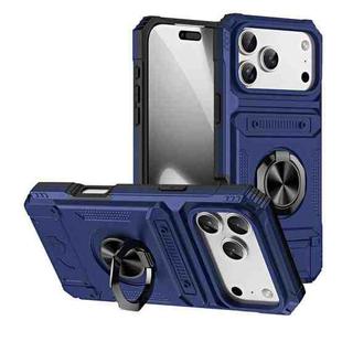 For iPhone 17 Pro TPU+PC Shockproof Card Phone Case with Metal Ring Holder(Blue)
