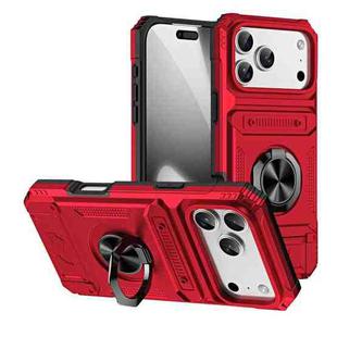 For iPhone 17 Pro Max TPU+PC Shockproof Card Phone Case with Metal Ring Holder(Red)