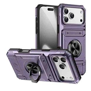 For iPhone 17 Pro Max TPU+PC Shockproof Card Phone Case with Metal Ring Holder(Purple)