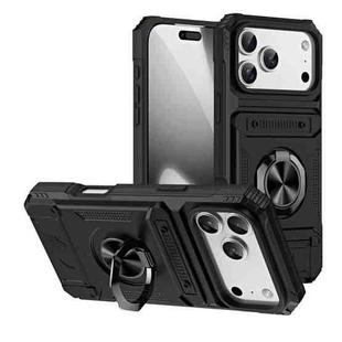 For iPhone 17 Pro Max TPU+PC Shockproof Card Phone Case with Metal Ring Holder(Black)