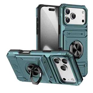 For iPhone 17 Pro Max TPU+PC Shockproof Card Phone Case with Metal Ring Holder(Green)