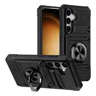 For Samsung Galaxy S24 5G TPU+PC Shockproof Card Phone Case with Metal Ring Holder(Black)