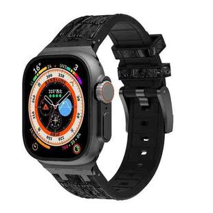 For Apple Watch Ultra 2 49mm Crocodile Texture Liquid Silicone Watch Band(Black Black)