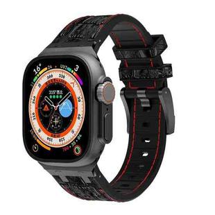 For Apple Watch Ultra 2 49mm Crocodile Texture Liquid Silicone Watch Band(Black Red Black)