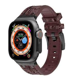 For Apple Watch Ultra 2 49mm Crocodile Texture Liquid Silicone Watch Band(Black Dark Brown)