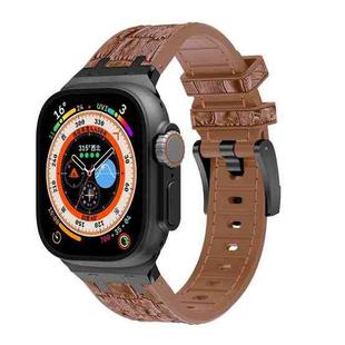 For Apple Watch Ultra 49mm Crocodile Texture Liquid Silicone Watch Band(Black Yellow Brown)