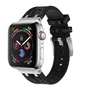 For Apple Watch Series 8 41mm Crocodile Texture Liquid Silicone Watch Band(Silver Black)