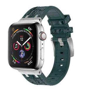 For Apple Watch Series 8 41mm Crocodile Texture Liquid Silicone Watch Band(Silver Deep Green)