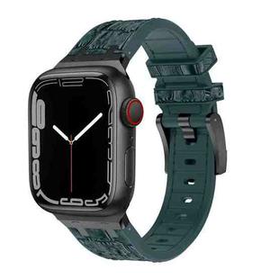 For Apple Watch Series 8 45mm Crocodile Texture Liquid Silicone Watch Band(Black Deep Green)