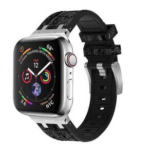 For Apple Watch Series 7 41mm Crocodile Texture Liquid Silicone Watch Band(Silver Black)