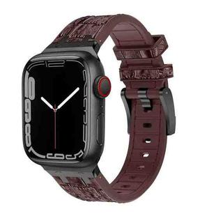 For Apple Watch Series 7 45mm Crocodile Texture Liquid Silicone Watch Band(Black Dark Brown)