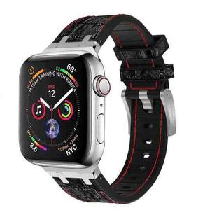 For Apple Watch Series 7 45mm Crocodile Texture Liquid Silicone Watch Band(Silver Red Black)