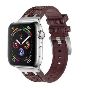 For Apple Watch Series 7 45mm Crocodile Texture Liquid Silicone Watch Band(Silver Dark Brown)