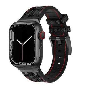 For Apple Watch SE 44mm Crocodile Texture Liquid Silicone Watch Band(Black Red Black)