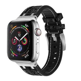 For Apple Watch SE 44mm Crocodile Texture Liquid Silicone Watch Band(Silver White Black)