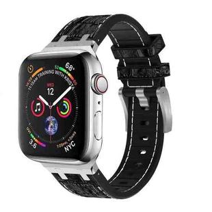 For Apple Watch Series 6 40mm Crocodile Texture Liquid Silicone Watch Band(Silver White Black)