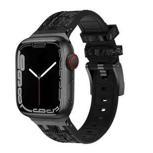 For Apple Watch Series 6 44mm Crocodile Texture Liquid Silicone Watch Band(Black Black)