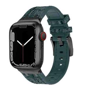 For Apple Watch Series 5 40mm Crocodile Texture Liquid Silicone Watch Band(Black Deep Green)