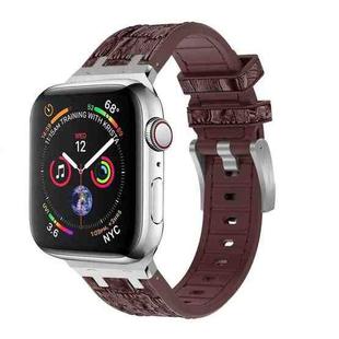 For Apple Watch Series 2 42mm Crocodile Texture Liquid Silicone Watch Band(Silver Dark Brown)